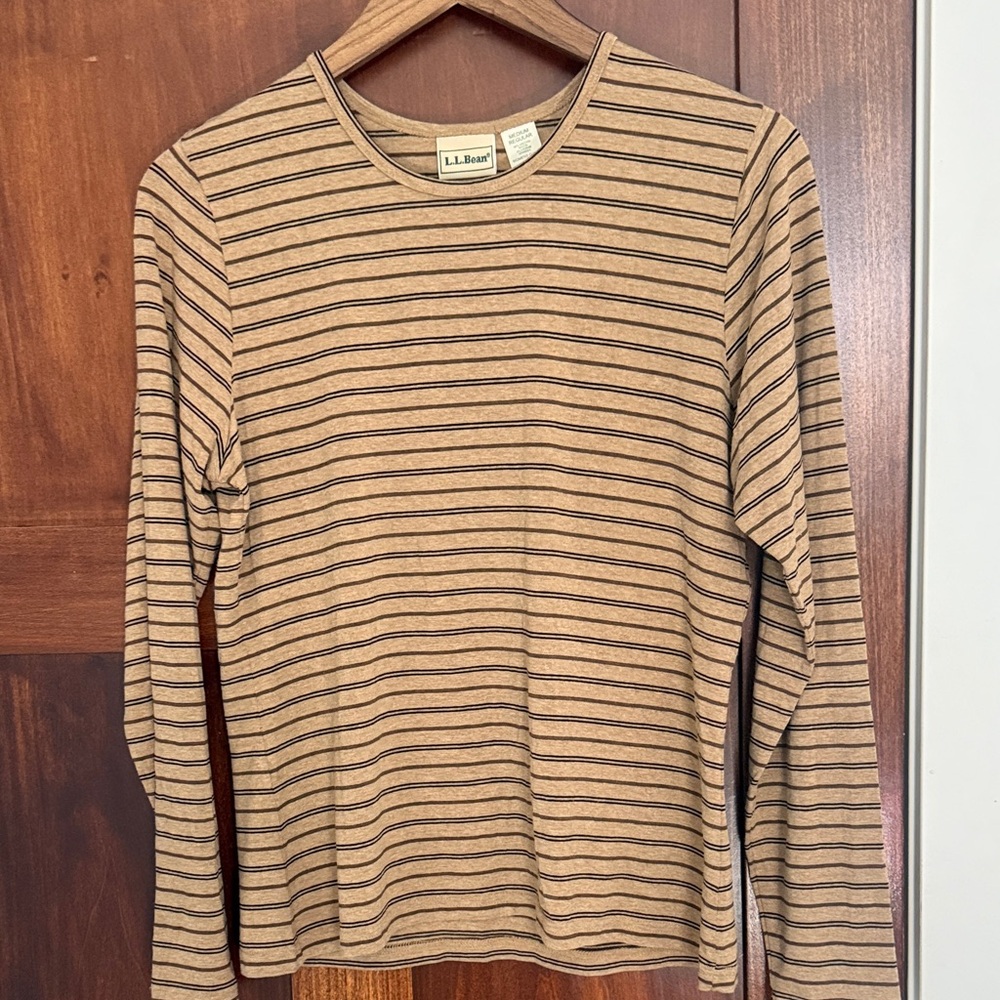 L.L. Bean Tan and Black Striped Top
